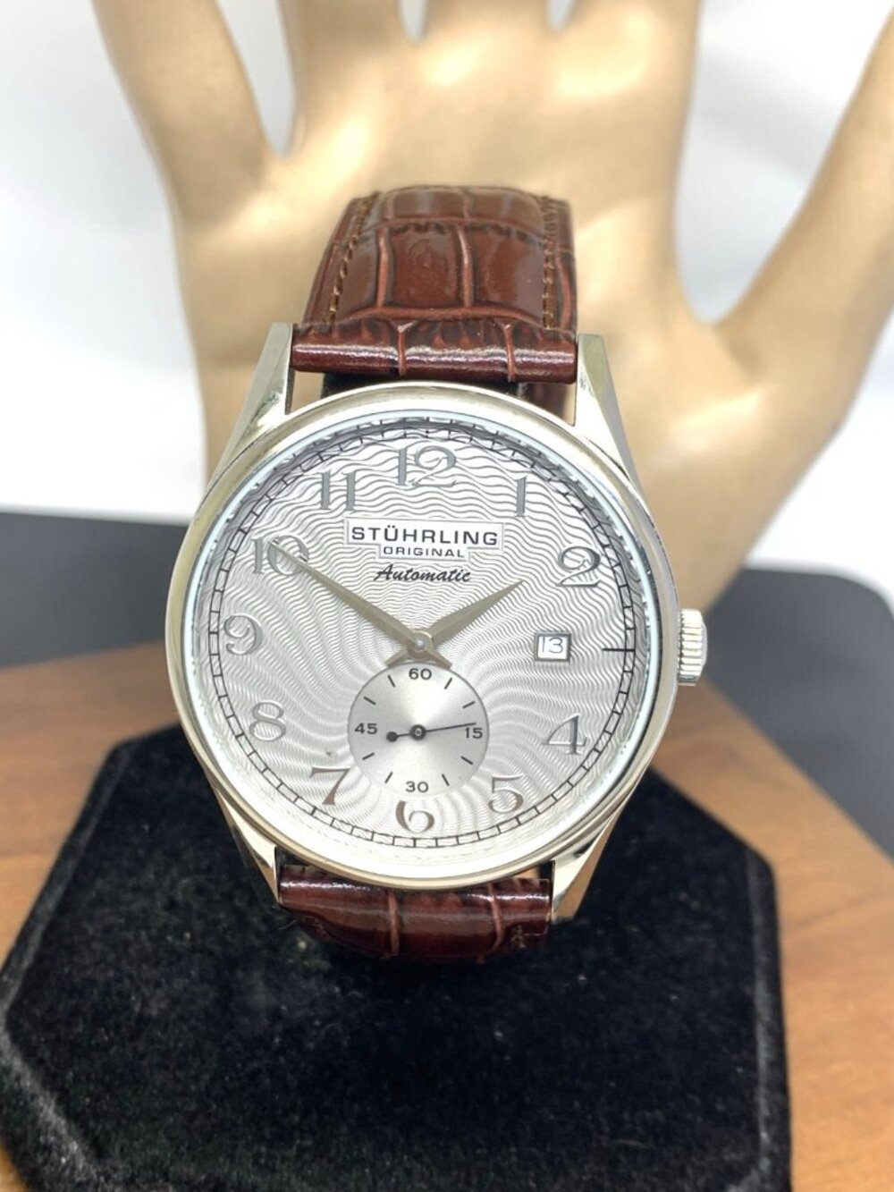 Stuhrling Men's Watch 171 Automatic Gray Dial Silver Brown Leather Band 40mm